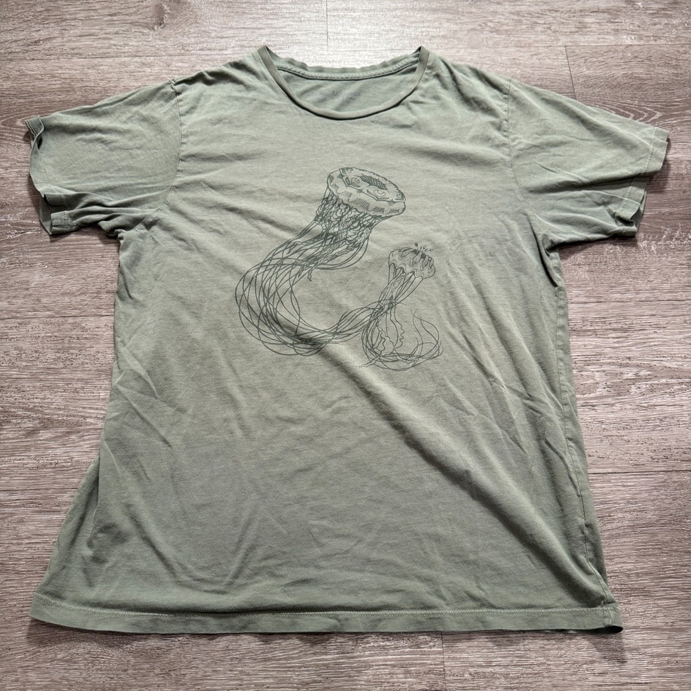Mollusk Shirt Adult Medium Green Graphic Jelly Fish Tee 100% Cotton Casual Mens